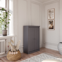 Estante de madeira com 1,19 m na cor cinza com portas em madeira maciça / Coleção biblioteca